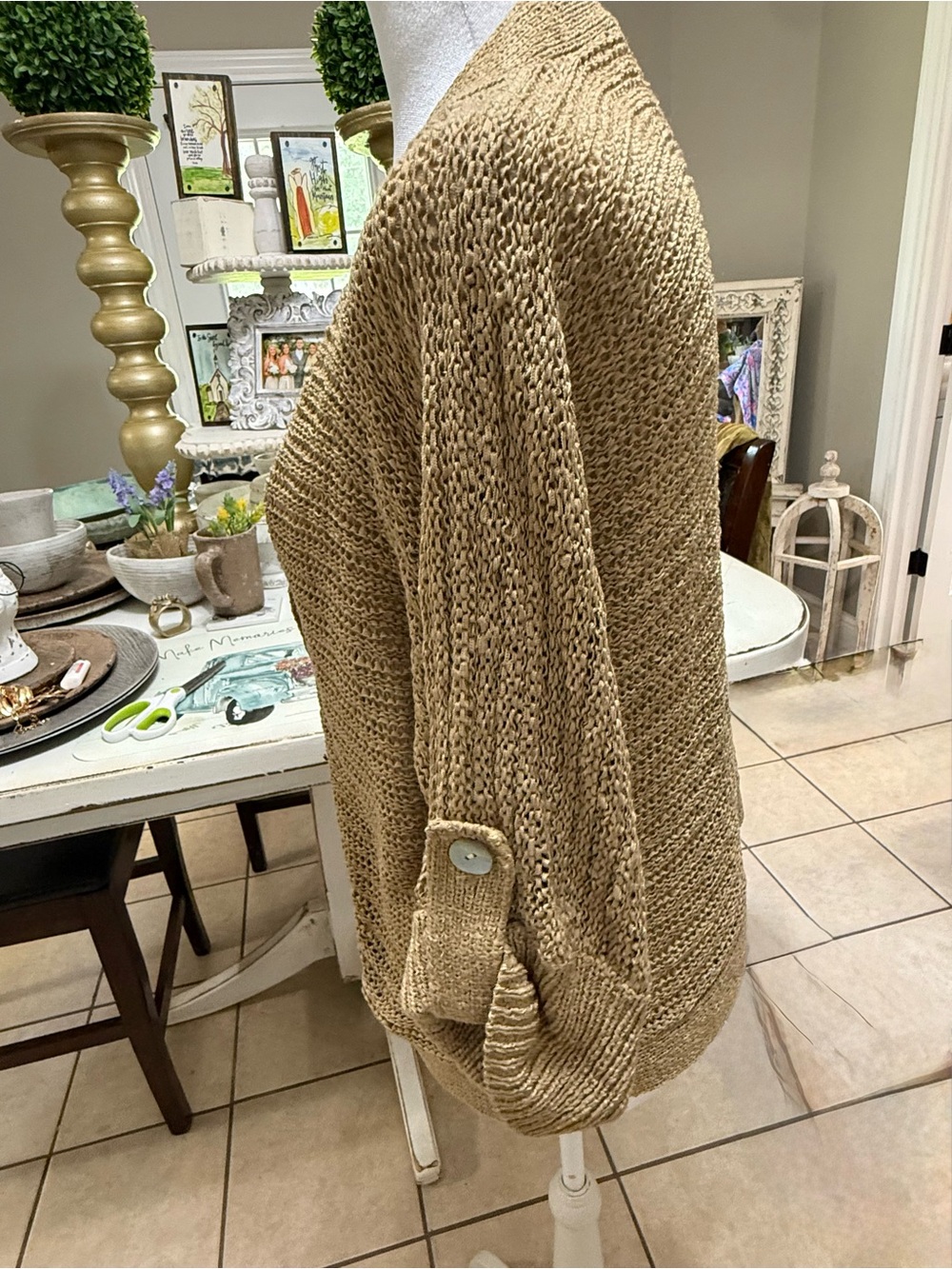 Ruby Rd. Tan‎ Open-Knit Single-Button Cardigan - Picture 3 of 6